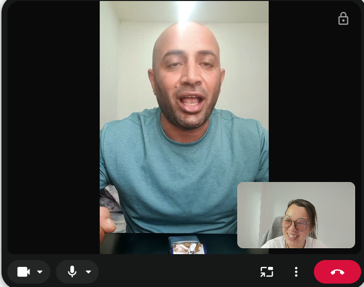 Video call between HuaHai and the Cambodia client discussing product feedback