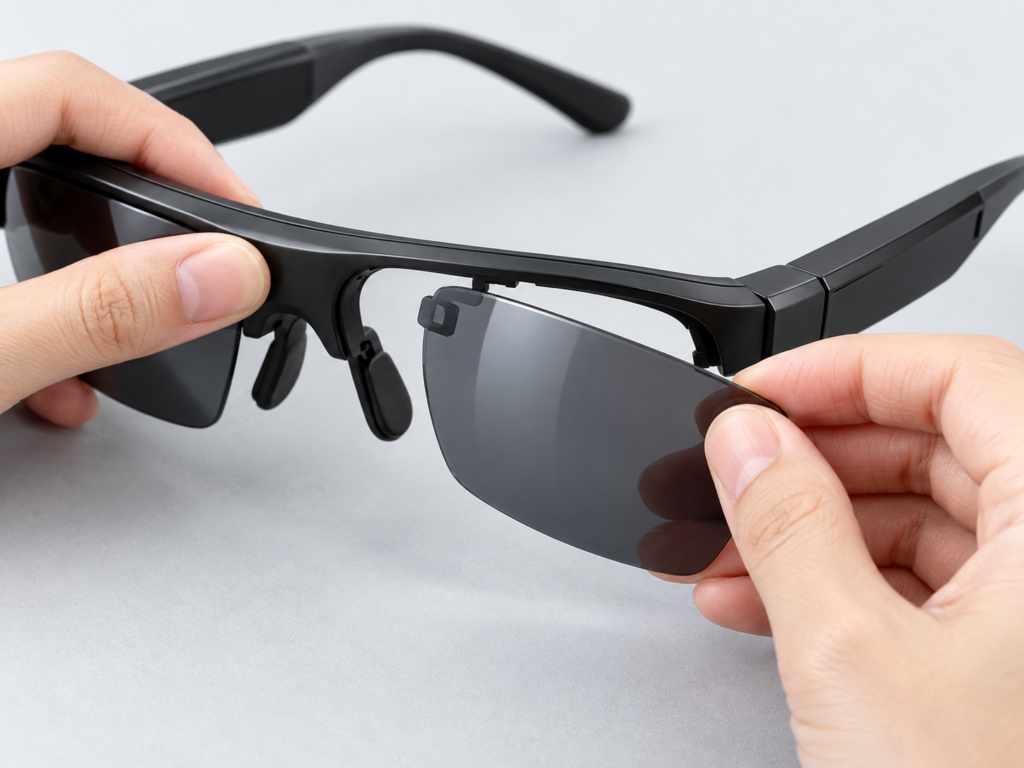 Changing the removable lens on V03 smart glasses