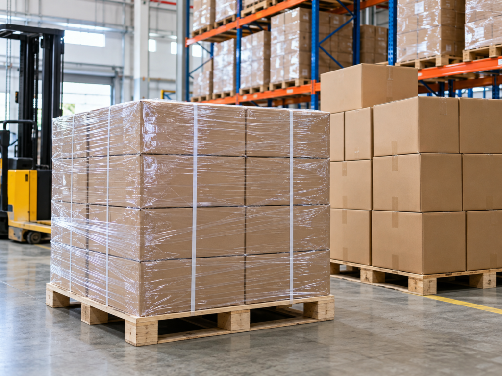 V06 export cartons packed on pallets