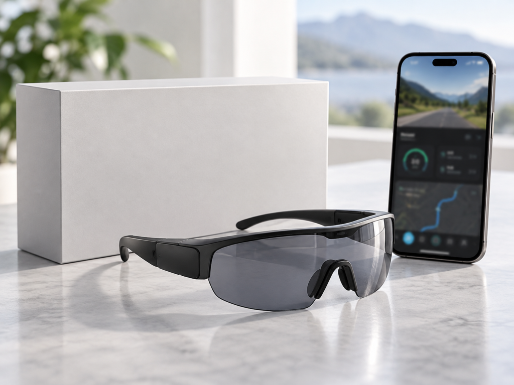 V06 in custom packaging with the branded app on a phone